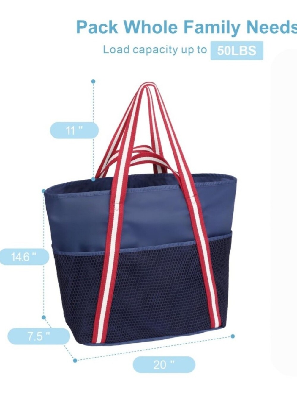 NWOT Navy Waterproof Tote / Beach Bag - Picture 2 of 8